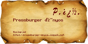 Pressburger Ányos névjegykártya